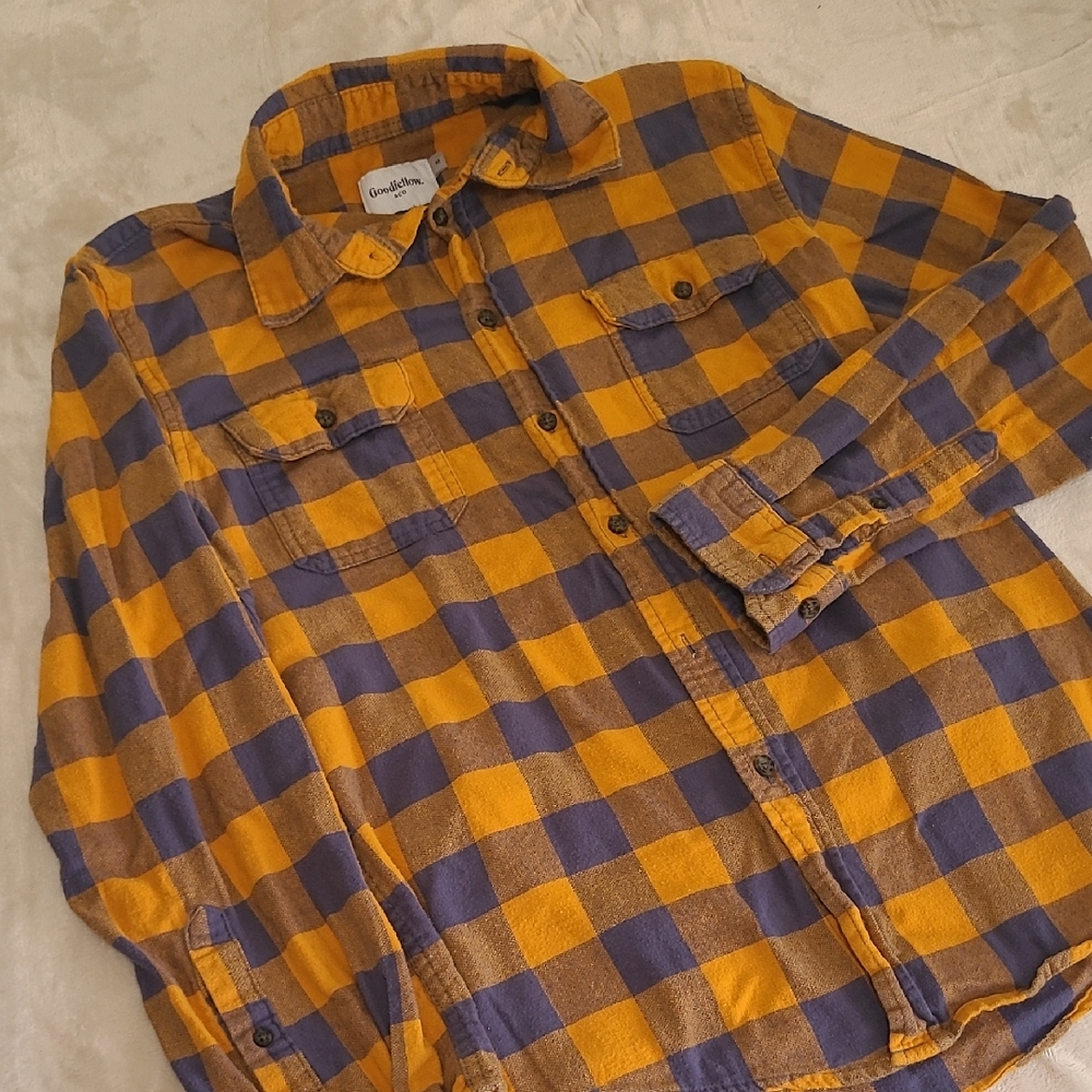 Goodfellow & Co Mustard and Violet Plaid Shirt